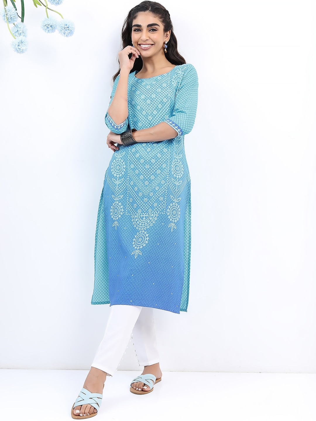 

KETCH Women Turquoise Blue Floral Printed Kurta
