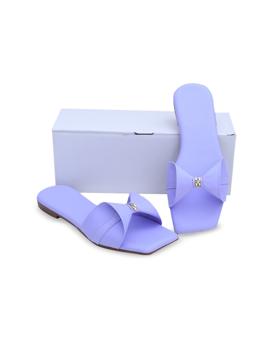 

PERY PAO Women Lavender Bows Embellished Open Toe Flats