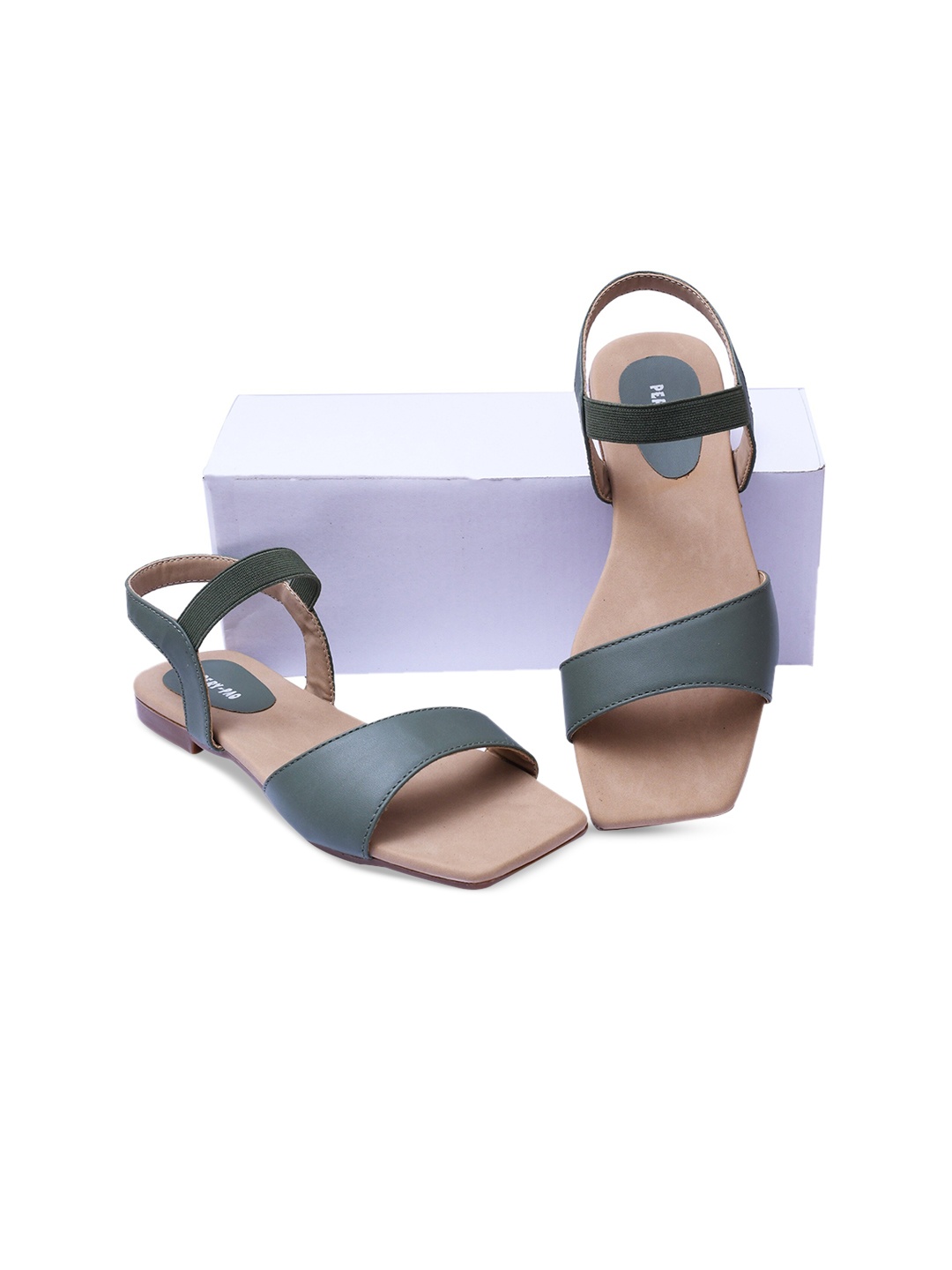 

PERY PAO Women Olive Green Open Toe Flats