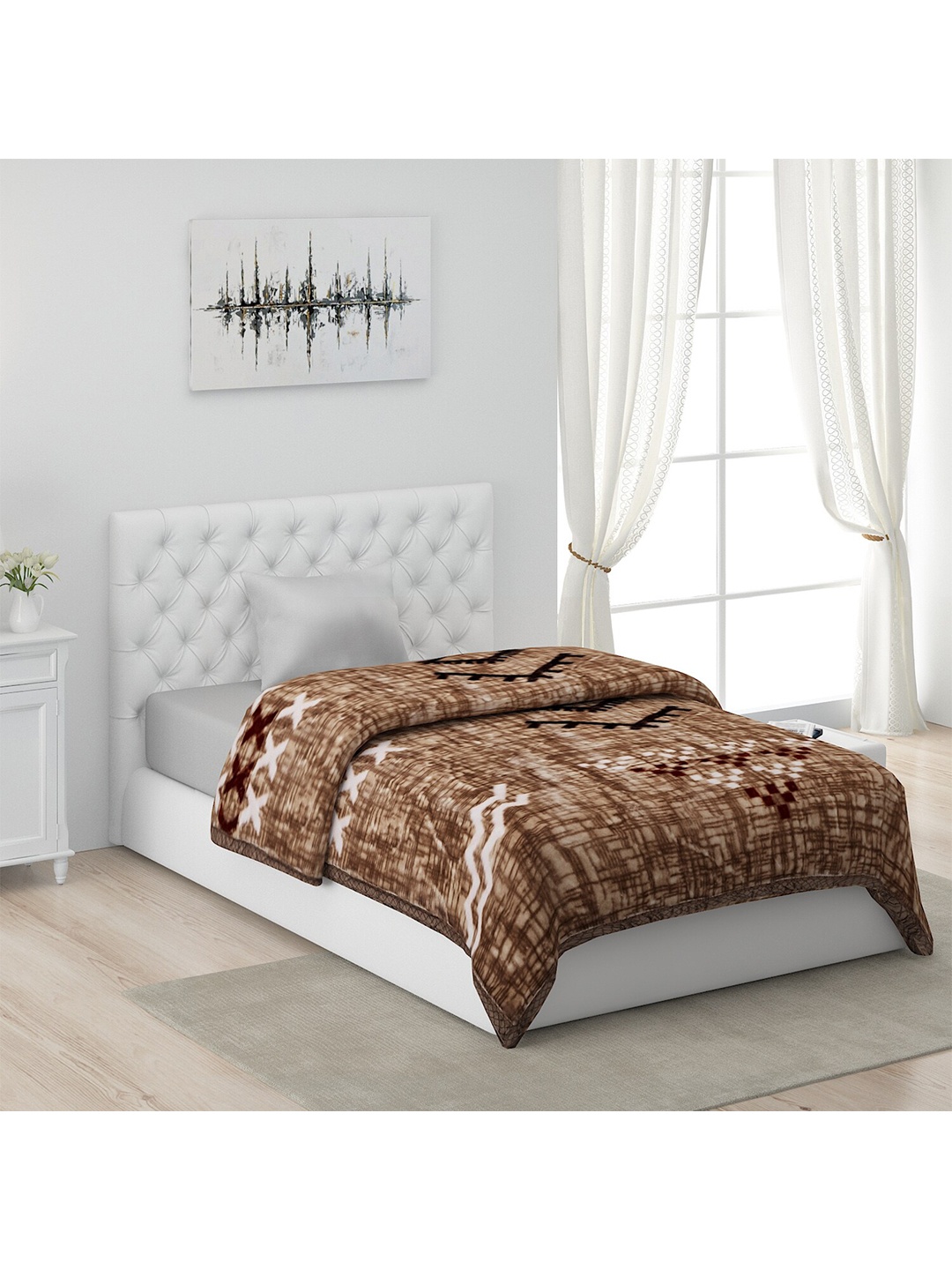 

Monte Carlo Beige & Brown Geometric AC Room 550 GSM Single Bed Blanket