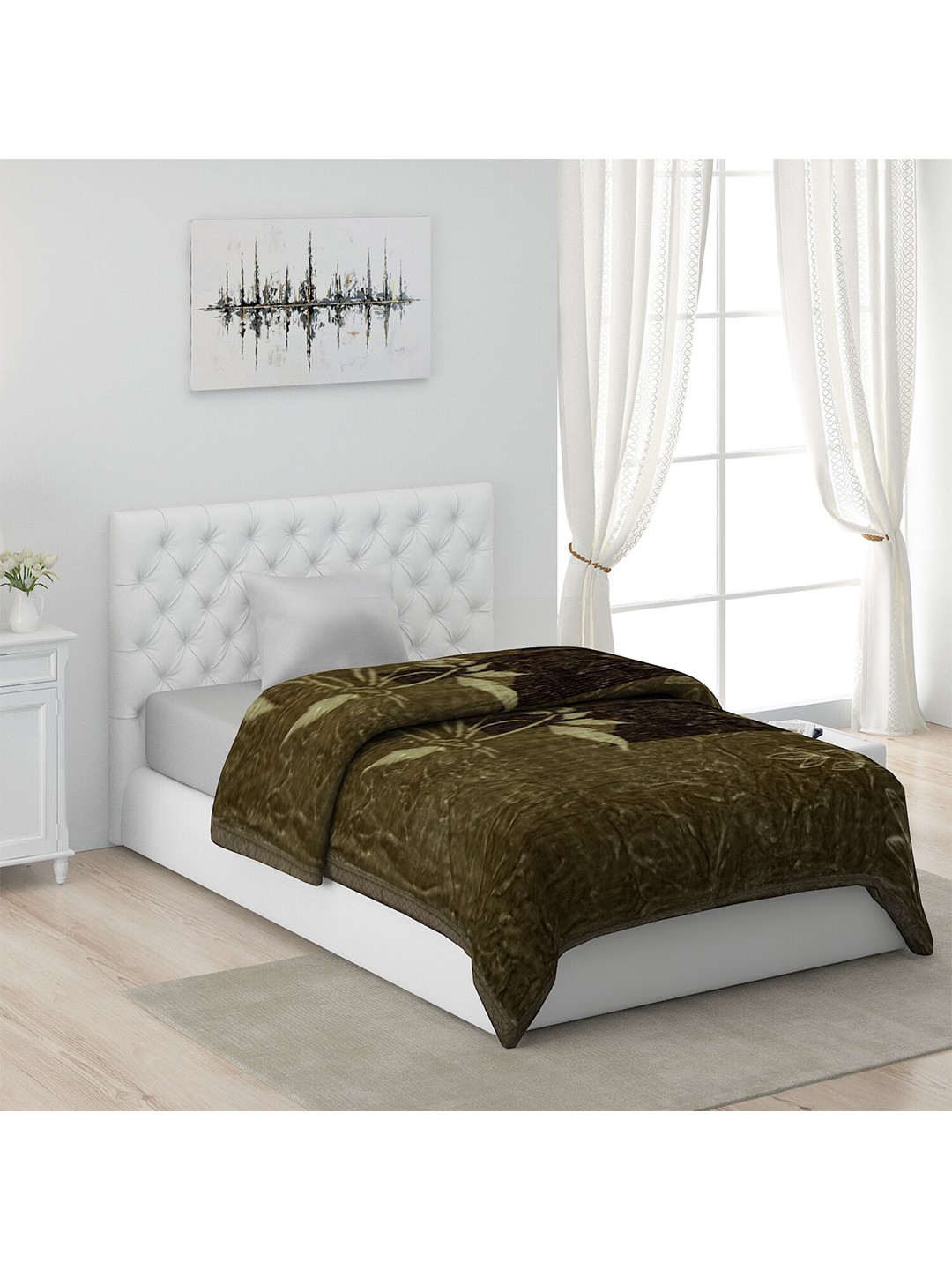 

Monte Carlo Green Floral AC Room 550 GSM Single Bed Blanket