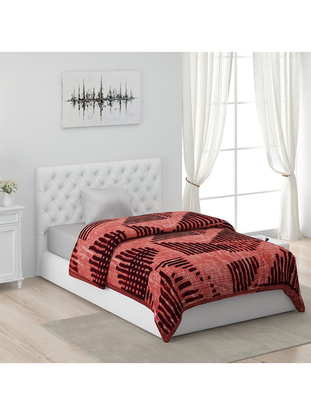 

Monte Carlo Orange & Brown Geometric AC Room 550 GSM Single Bed Blanket