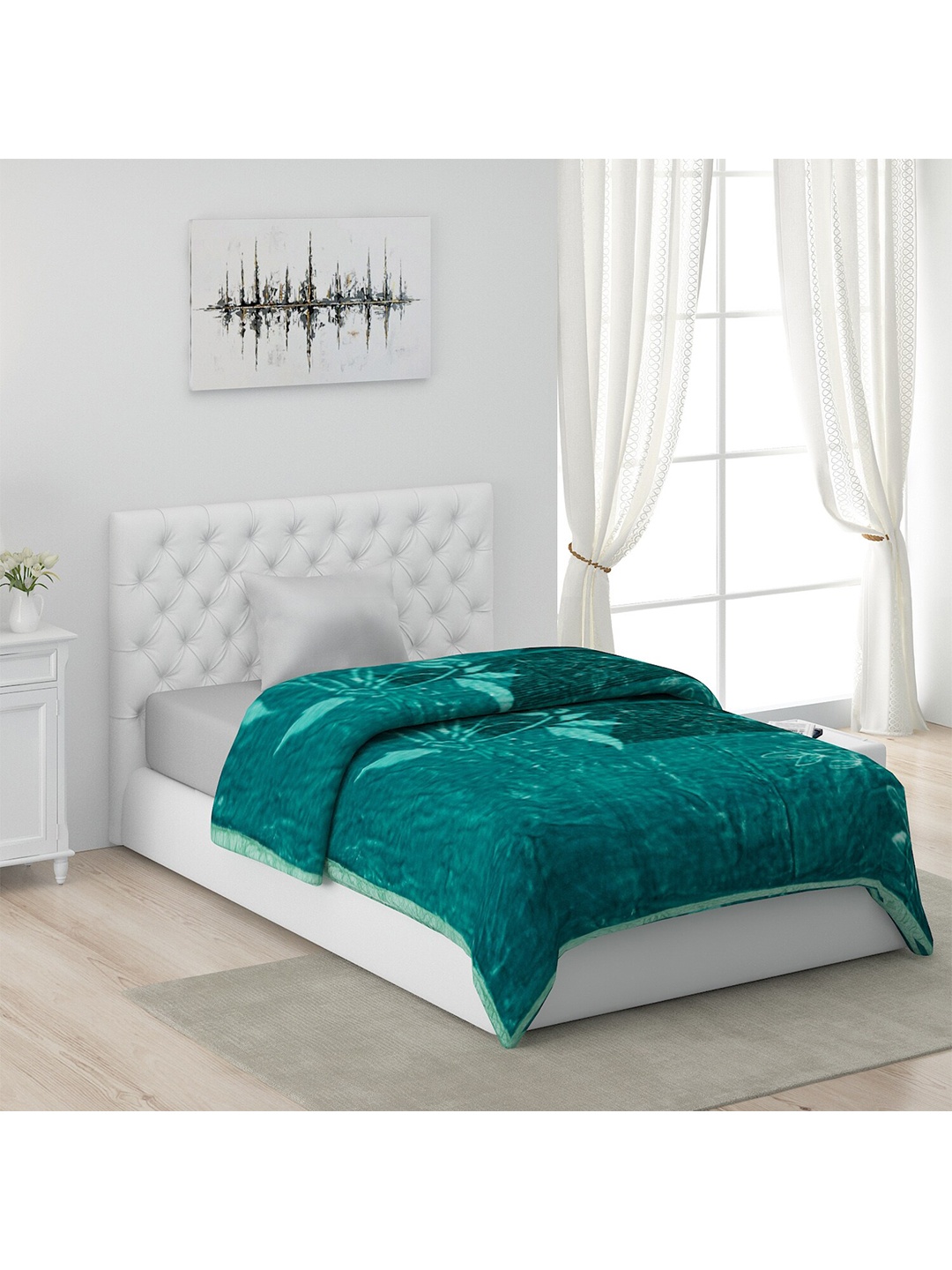 

Monte Carlo Green Floral AC Room 550 GSM Single Bed Blanket