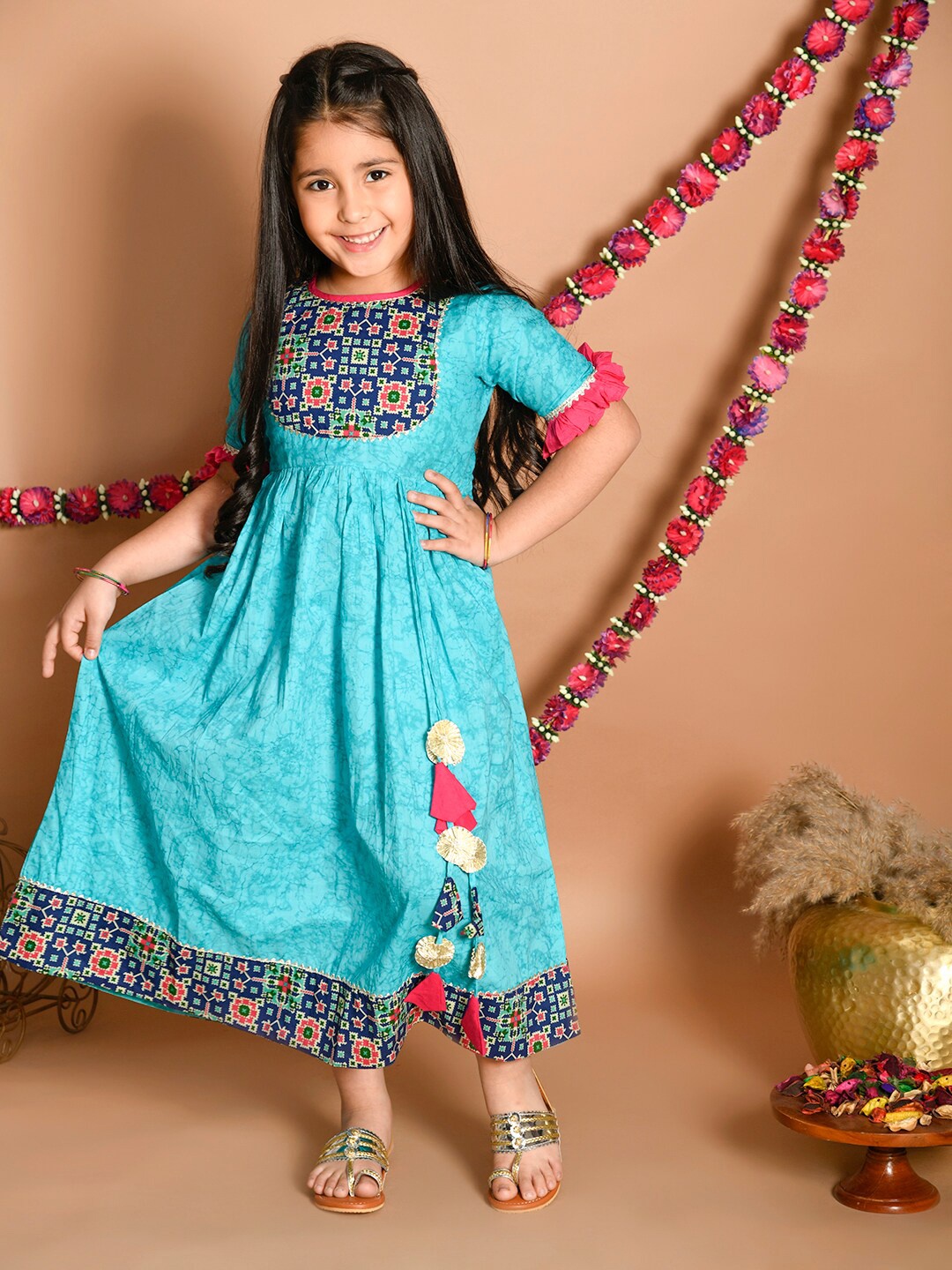 

LIL PITAARA Printed A-Line Dress, Turquoise blue