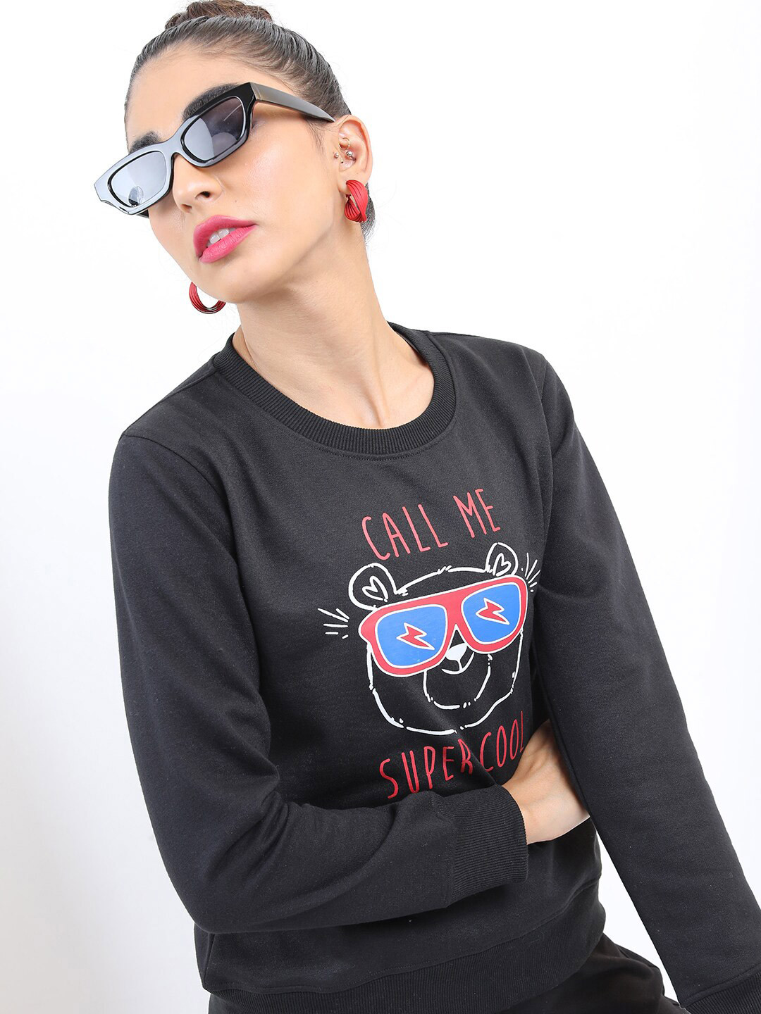 

KETCH Women Black Printed Cotton Sweatshirt