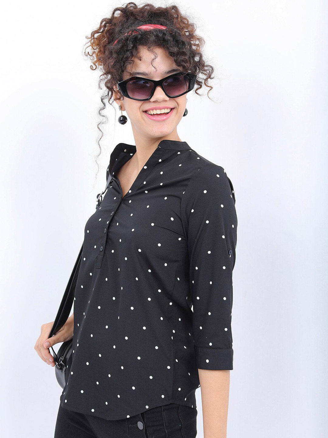 

KETCH Black Print Polka Dots Shirt Style Top