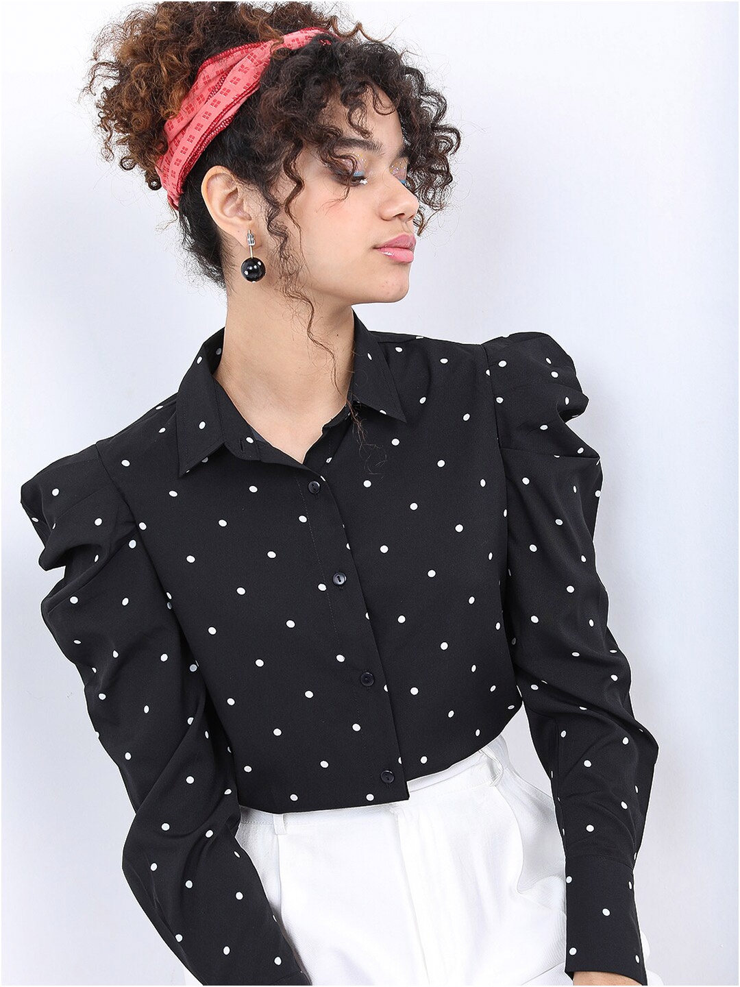 

KETCH Black Print Polka Dots Shirt Style Top