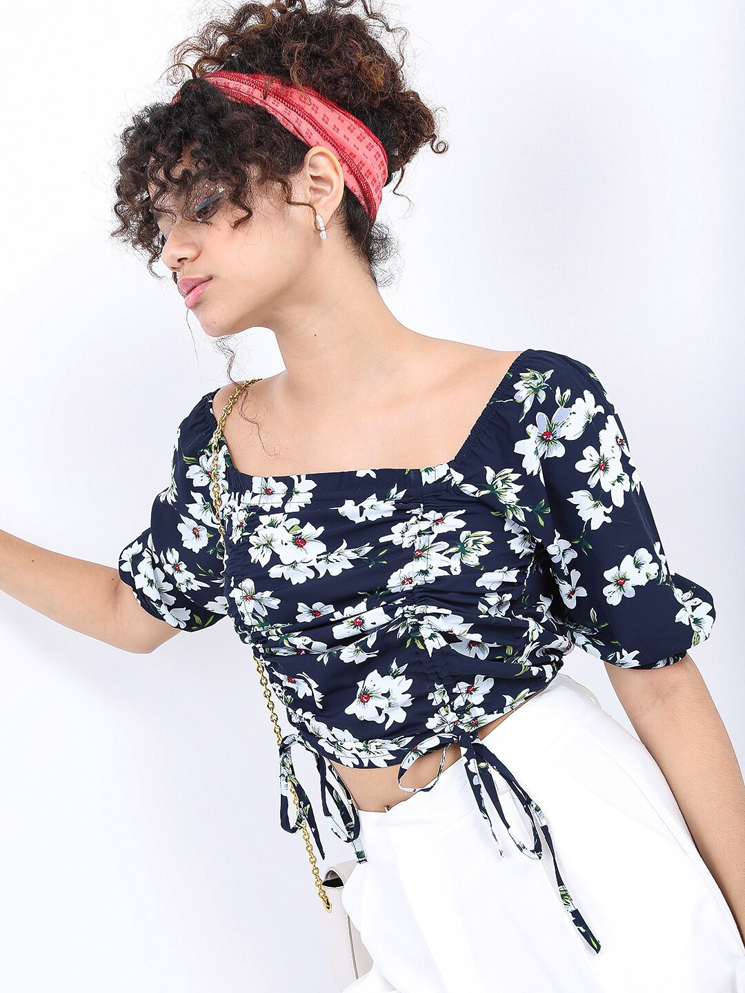 

KETCH Navy Blue Floral Print Crop Top