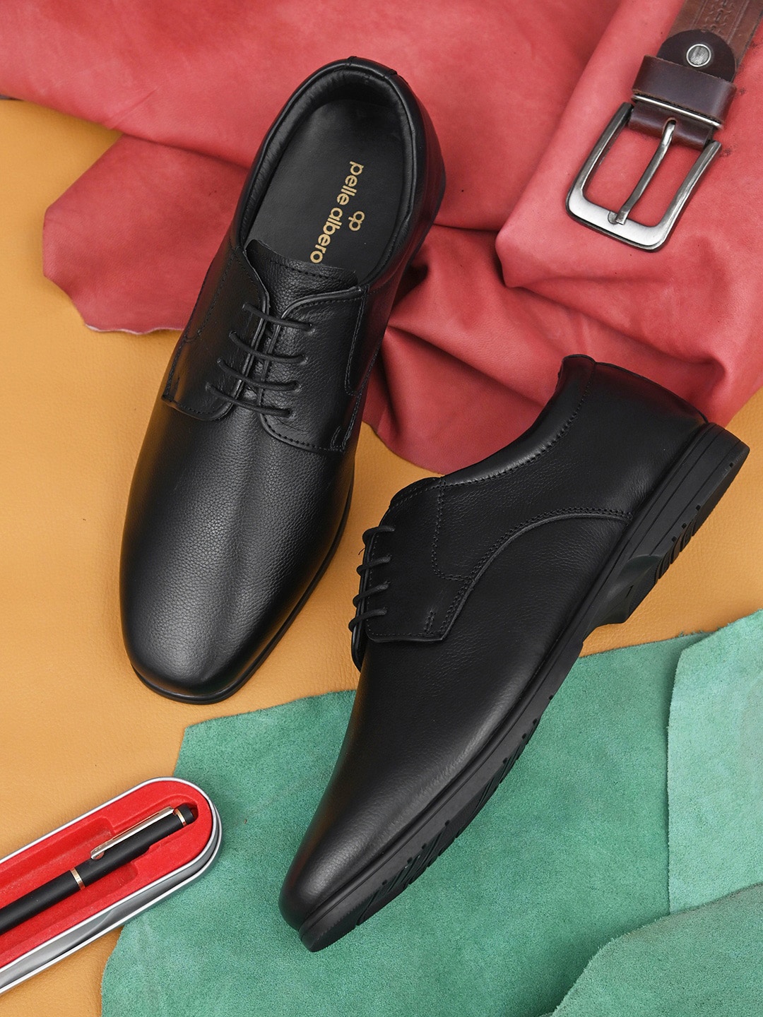 pelle albero Men Leather Formal Derbys, Black