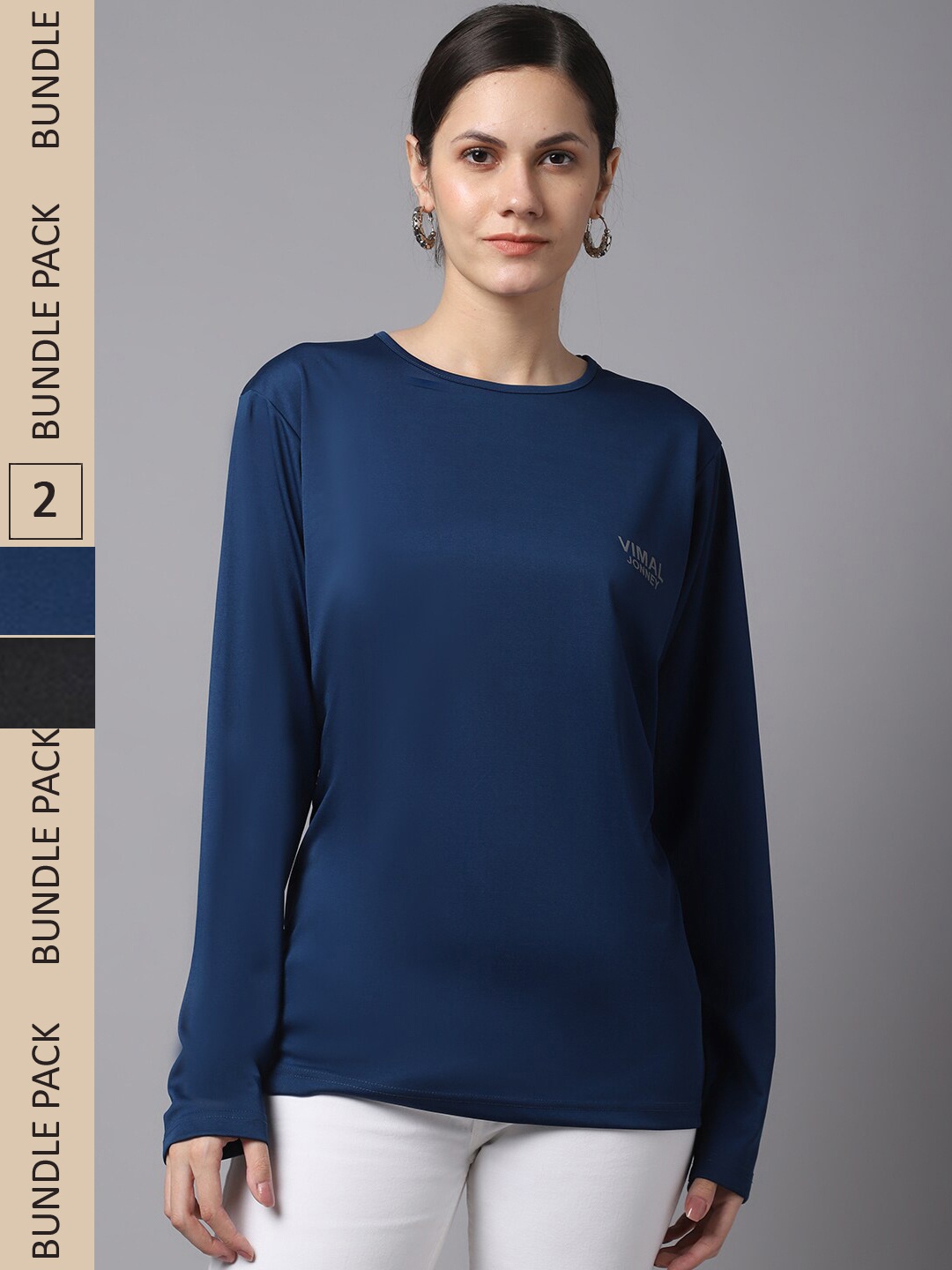 

MACK JONNEY JONNEY Women Blue & Black Pack of 2 Dry-Fit T-shirt