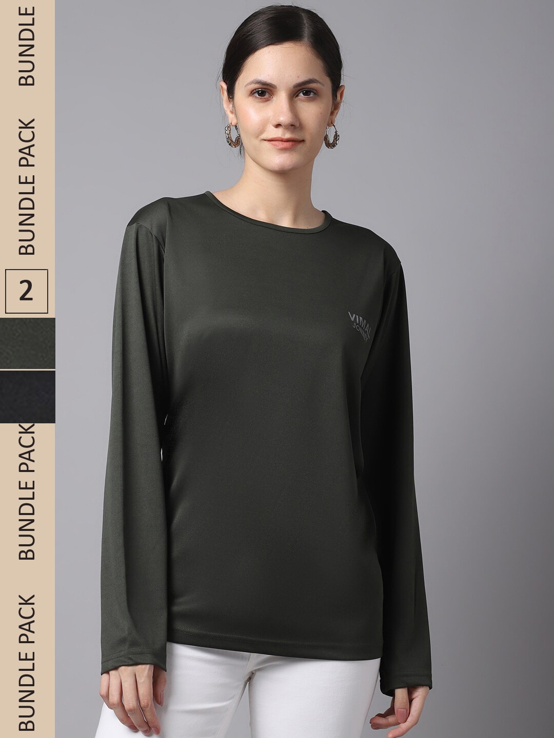 

MACK JONNEY JONNEY Women Olive Green & Black Pack of 2 Dry-Fit T-shirt
