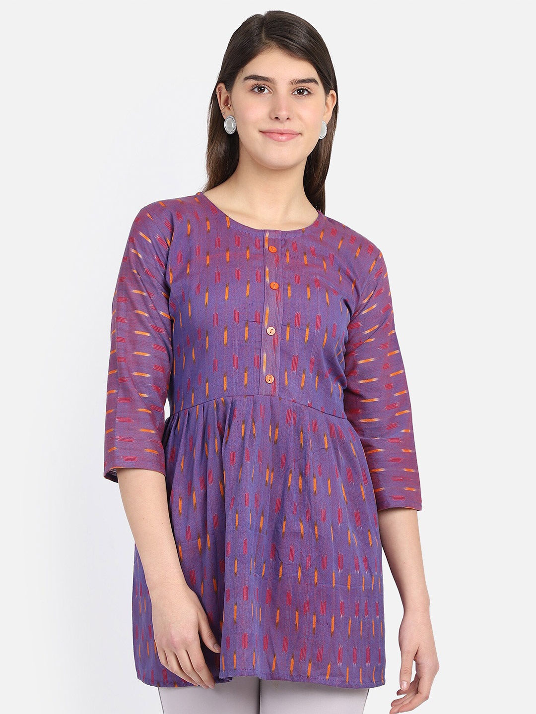 

Resha Ethnic Motifs Printed Pure Cotton Pleated Kurti, Purple