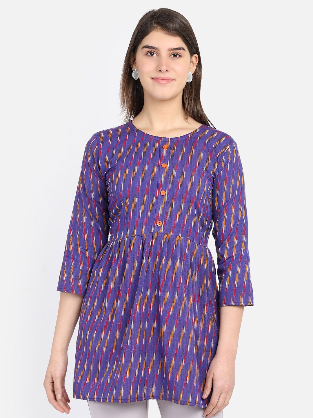 

Resha Ethnic Motifs Printed Pure Cotton Pleated Kurti, Purple