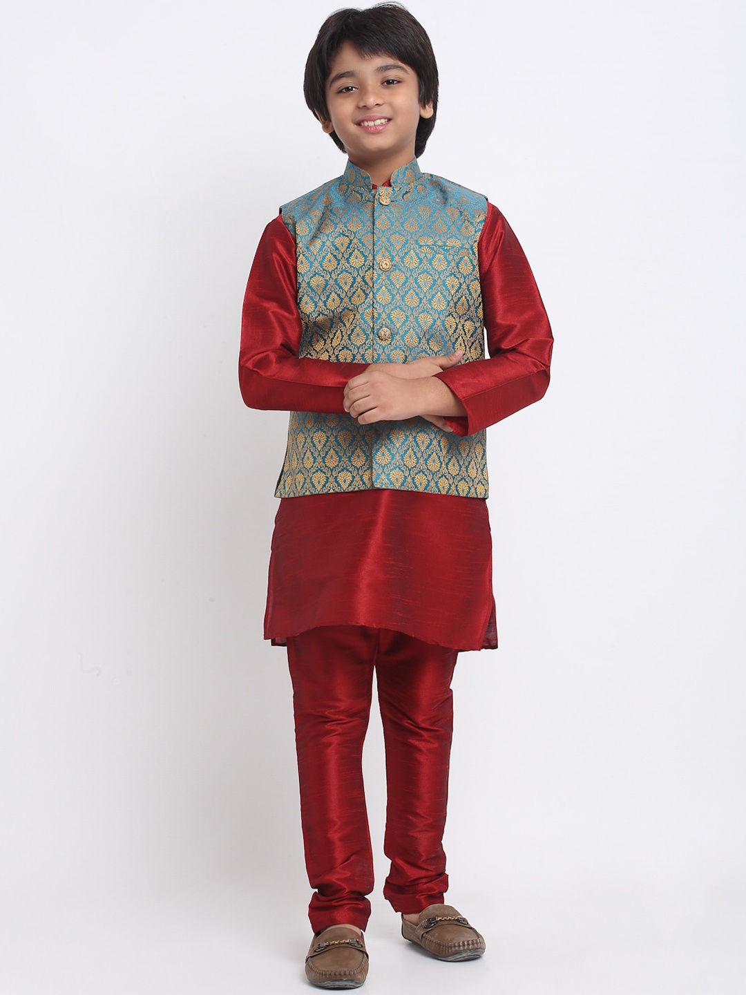 

KRAFT INDIA Kurta & Churidar With Nehru Jacket, Maroon