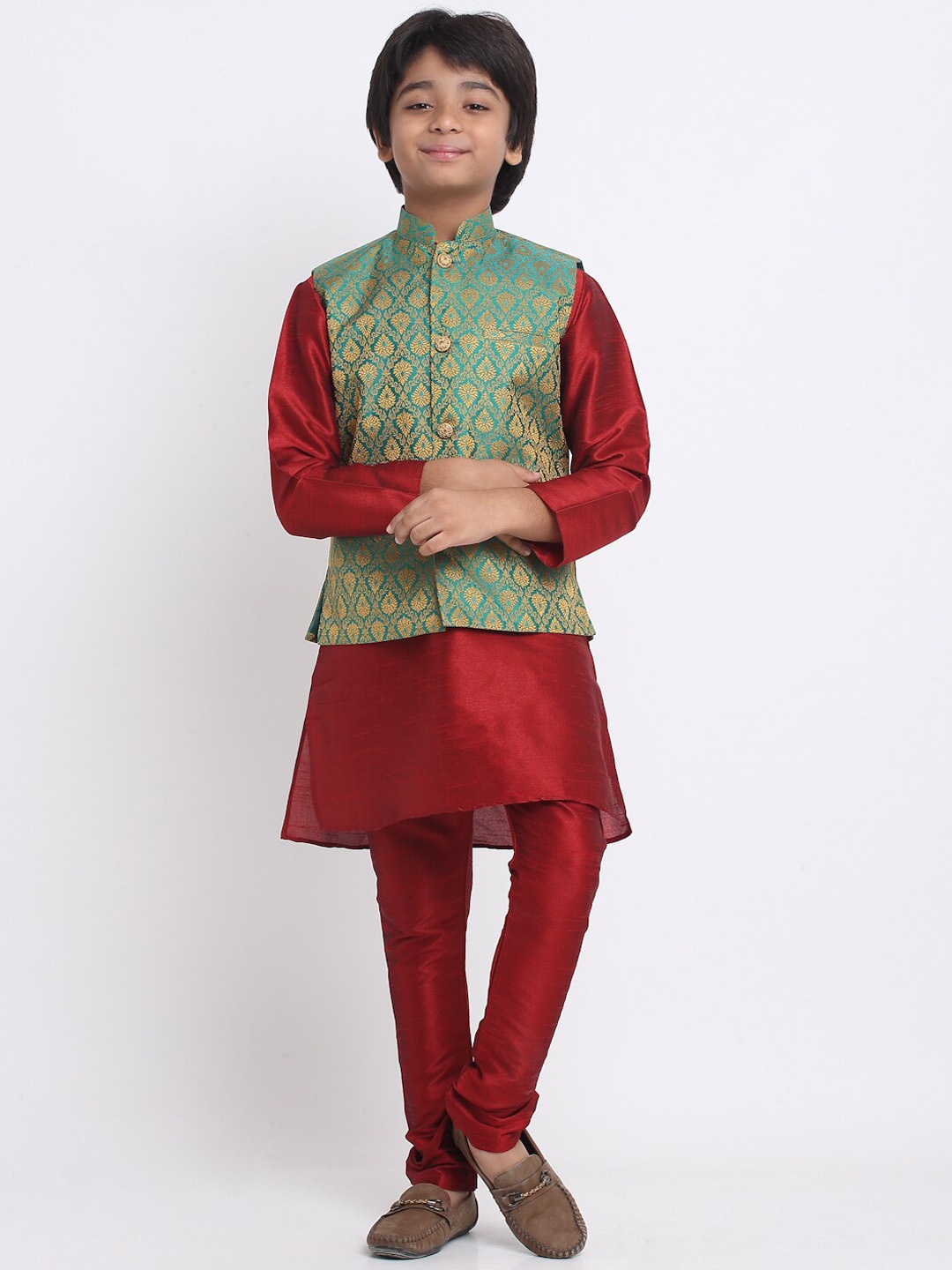 

KRAFT INDIA Kurta & Churidar With Nehru Jacket, Maroon