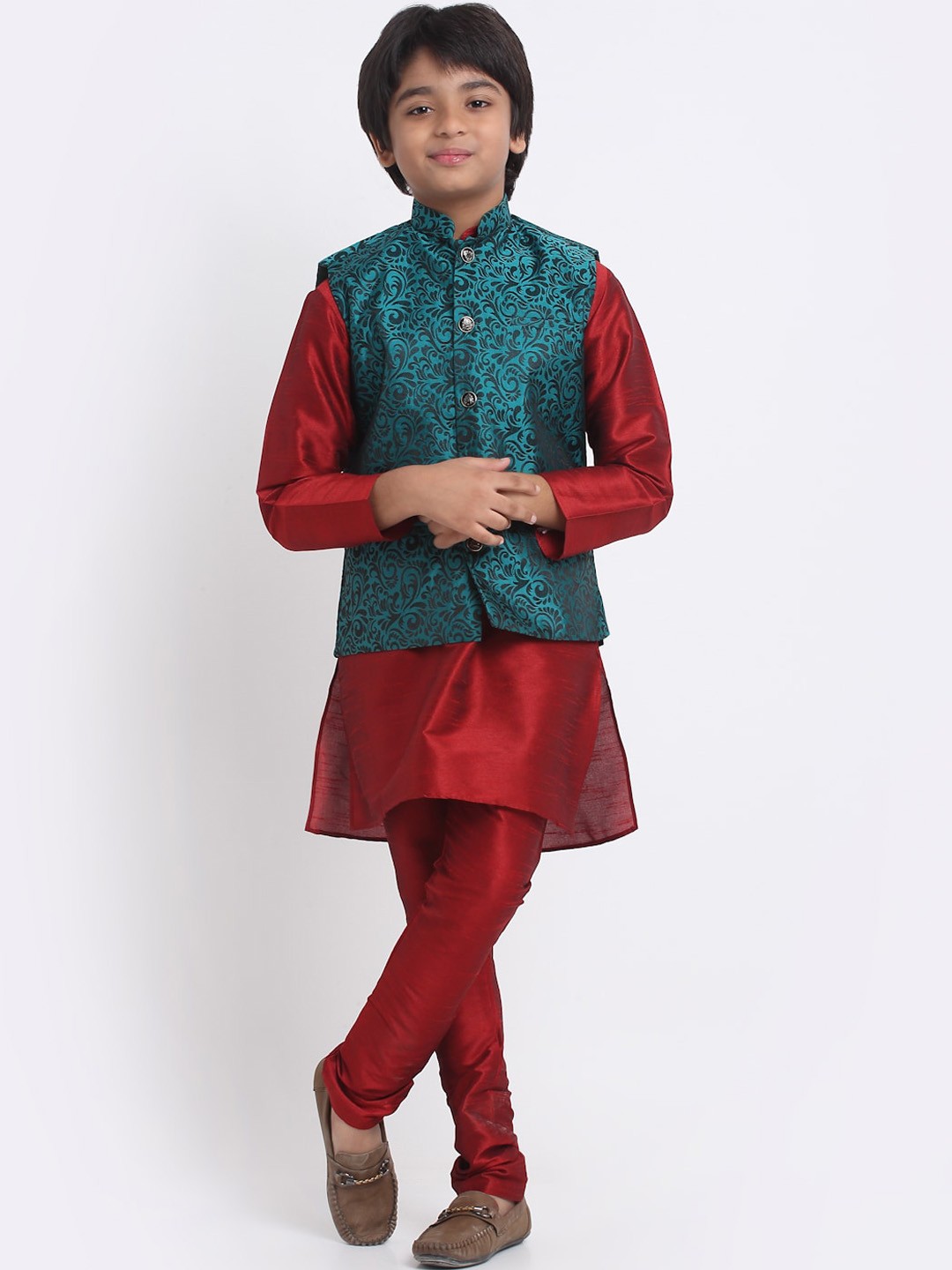 

KRAFT INDIA Kurta & Churidar With Nehru Jacket, Maroon
