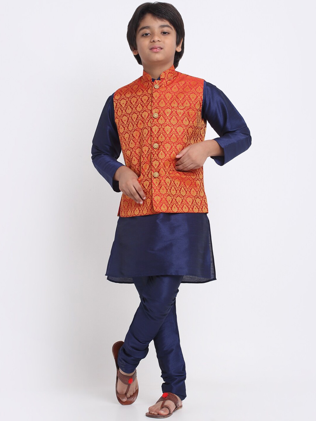 

KRAFT INDIA Kurta & Churidar With Nehru Jacket, Navy blue