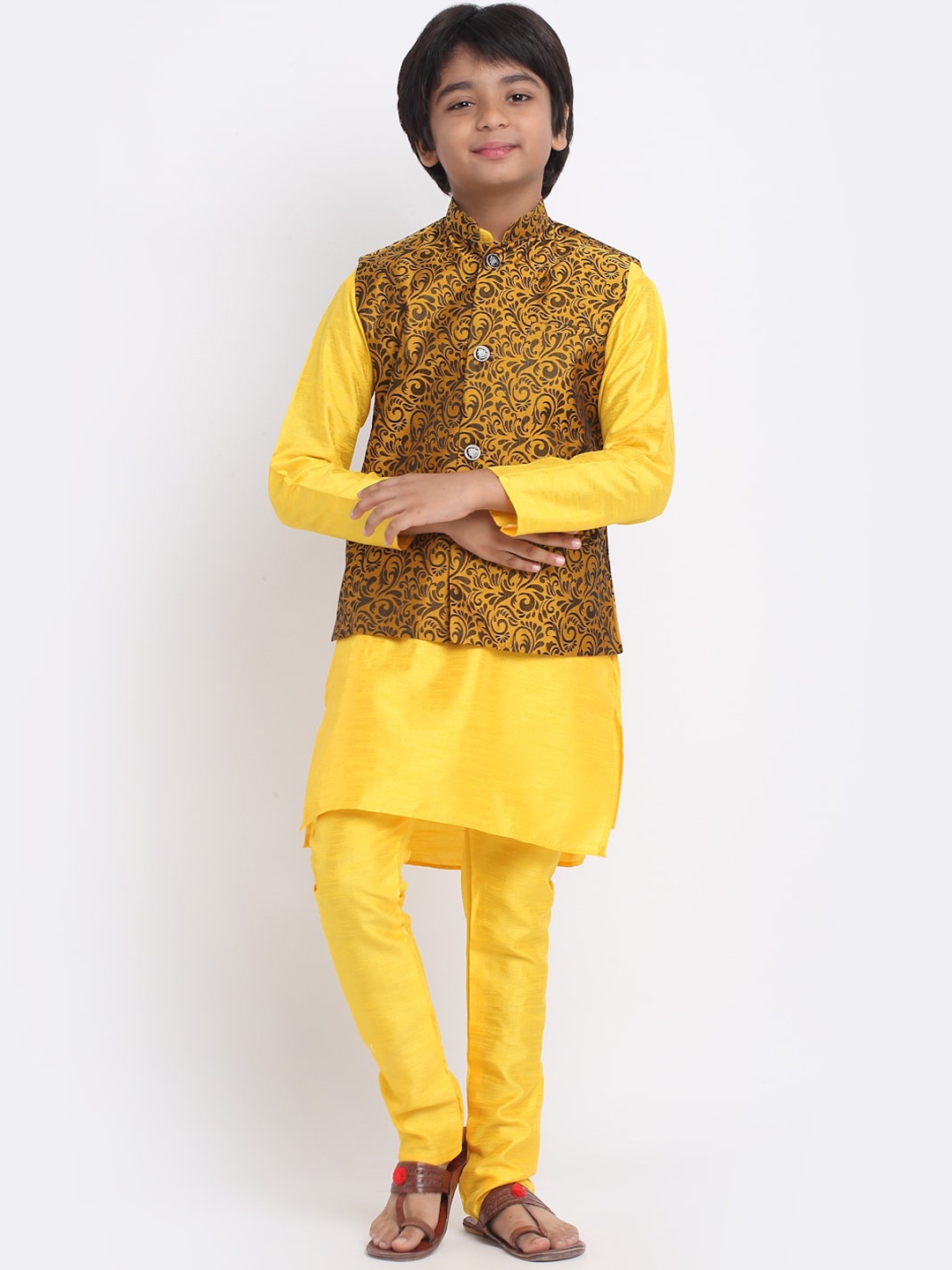 

KRAFT INDIA Kurta & Churidar With Nehru Jacket, Yellow