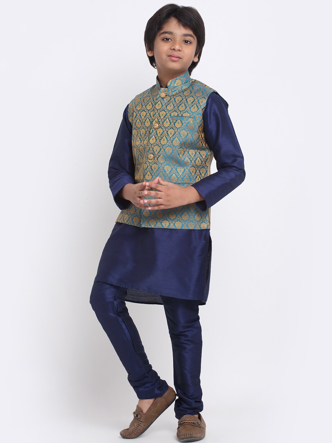 

KRAFT INDIA Kurta & Churidar With Nehru Jacket, Navy blue