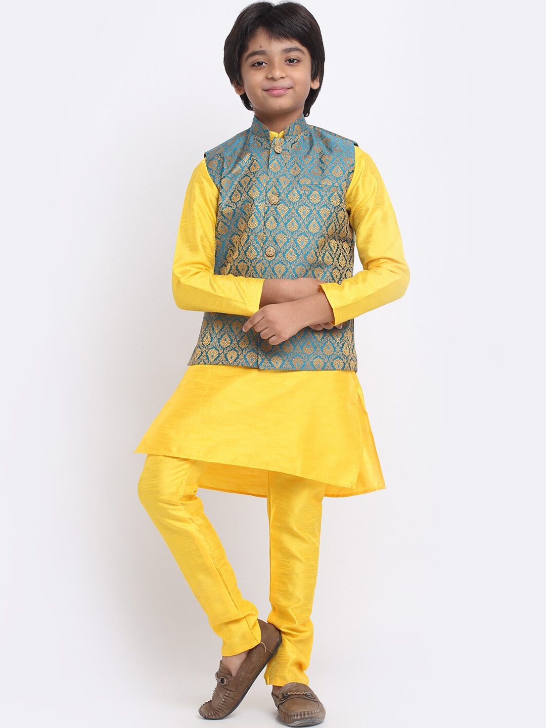 

KRAFT INDIA Kurta & Churidar With Nehru Jacket, Yellow