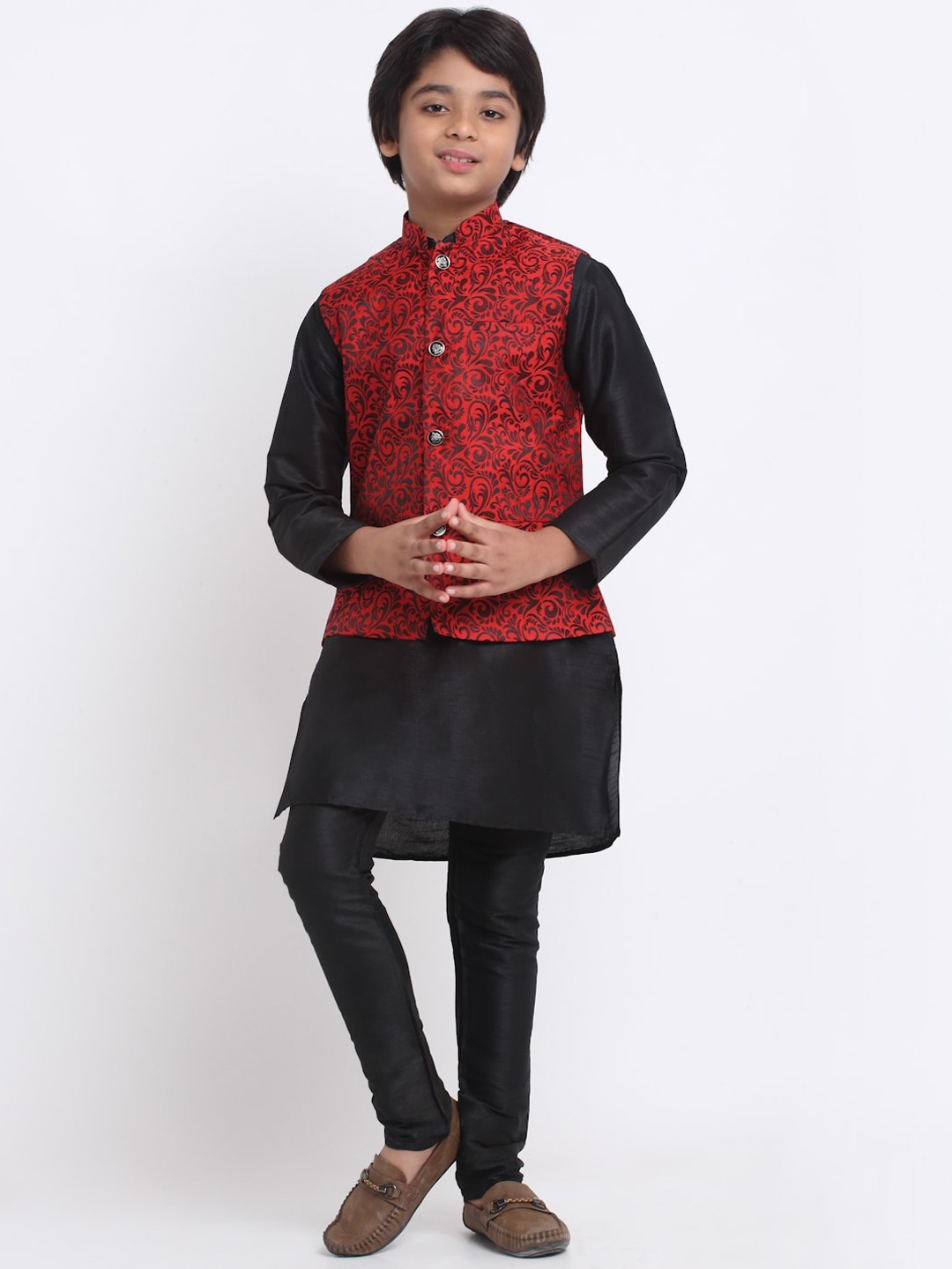 

KRAFT INDIA Kurta & Churidar With Nehru Jacket, Black