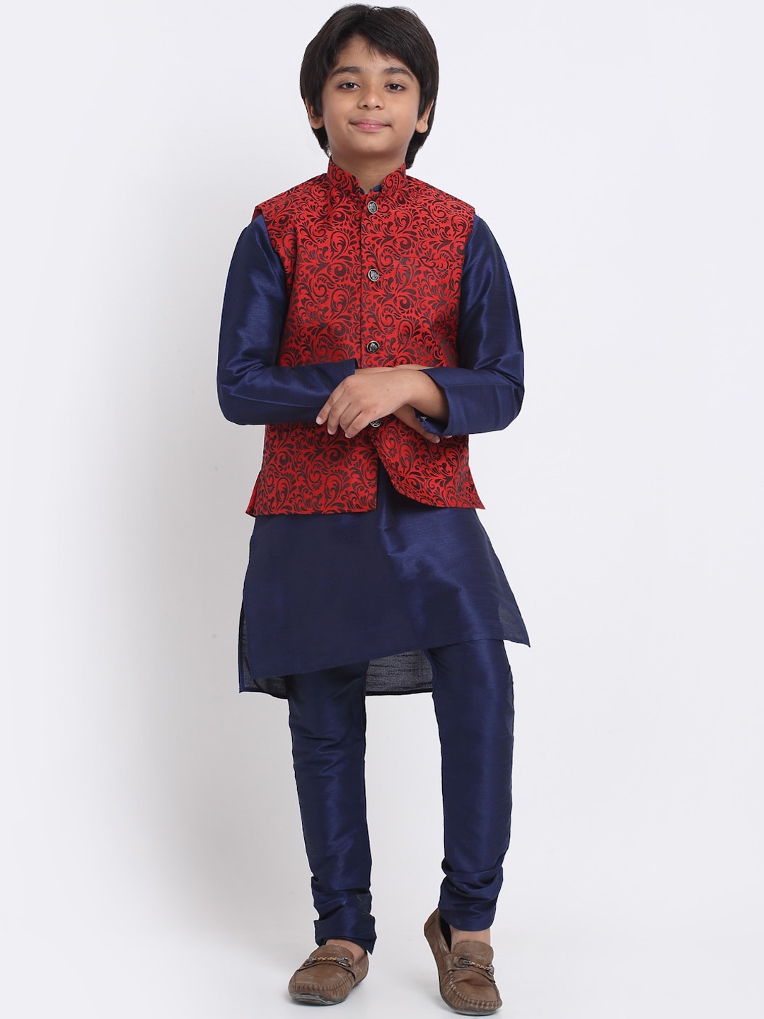 

KRAFT INDIA Kurta & Churidar With Nehru Jacket, Navy blue
