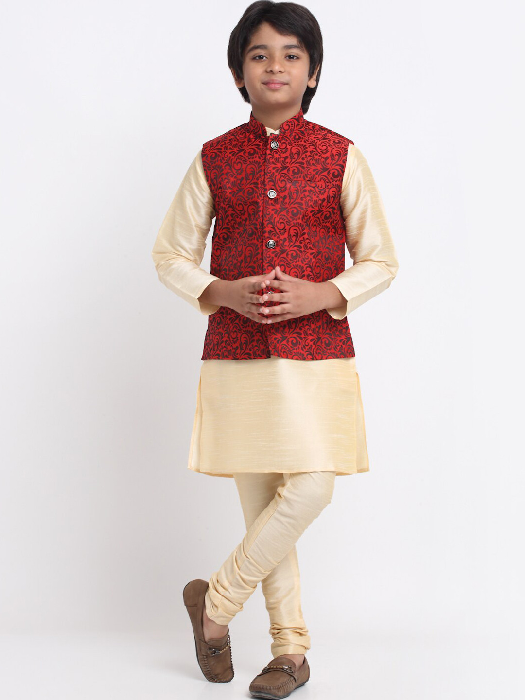 

KRAFT INDIA Kurta & Churidar With Nehru Jacket, Beige