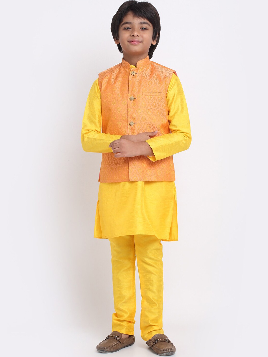 

KRAFT INDIA Kurta & Churidar With Nehru Jacket, Yellow