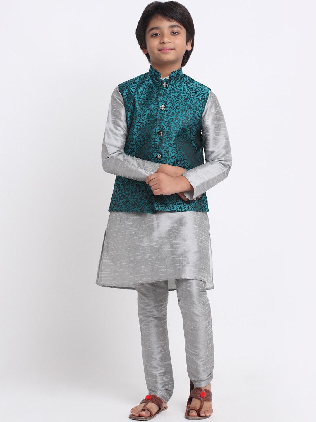 

KRAFT INDIA Kurta & Churidar With Nehru Jacket, Grey