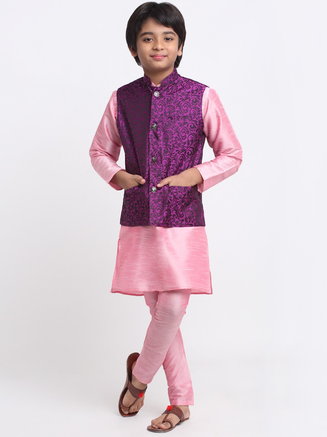 

KRAFT INDIA Kurta & Churidar With Nehru Jacket, Pink