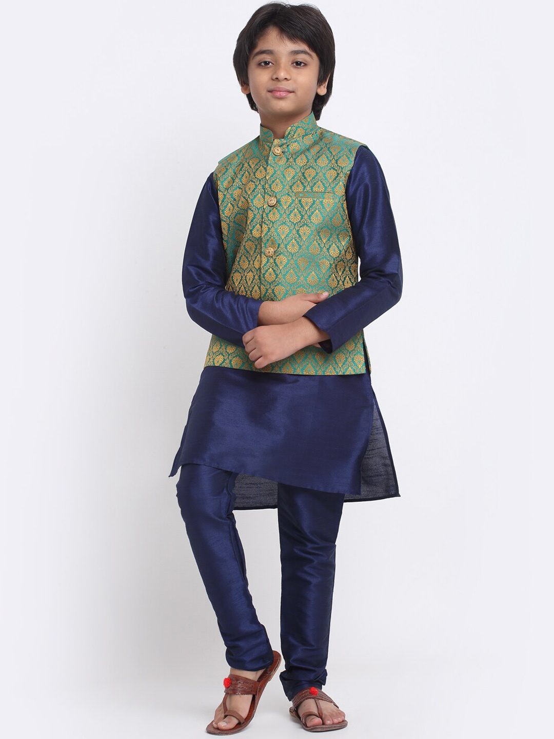 

KRAFT INDIA Kurta & Churidar With Nehru Jacket, Navy blue