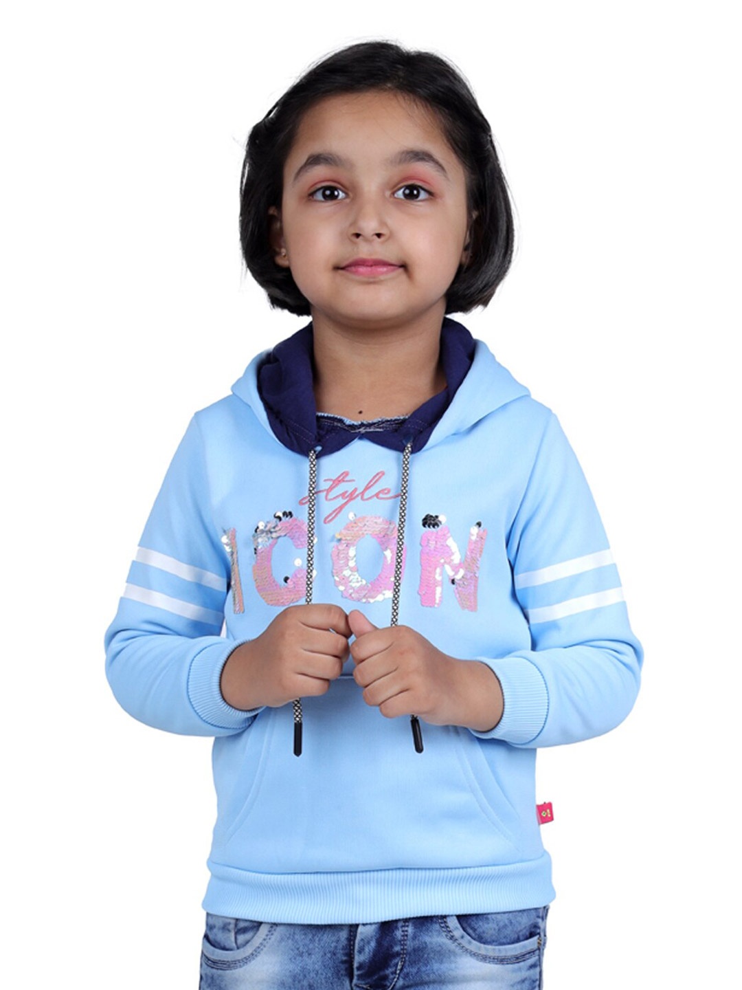 

3PIN Girls Printed Hooded Sweatshirt, Blue