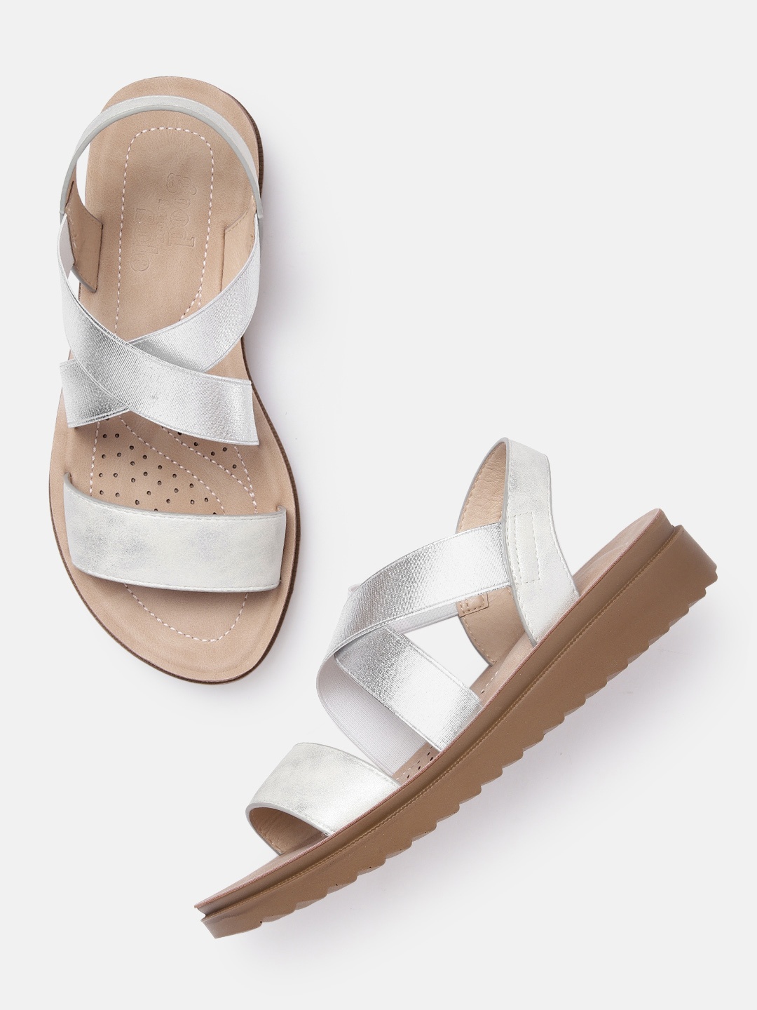 

DOROTHY PERKINS Women Cross Straps Open Toe Flats with Sheen Effect, Silver