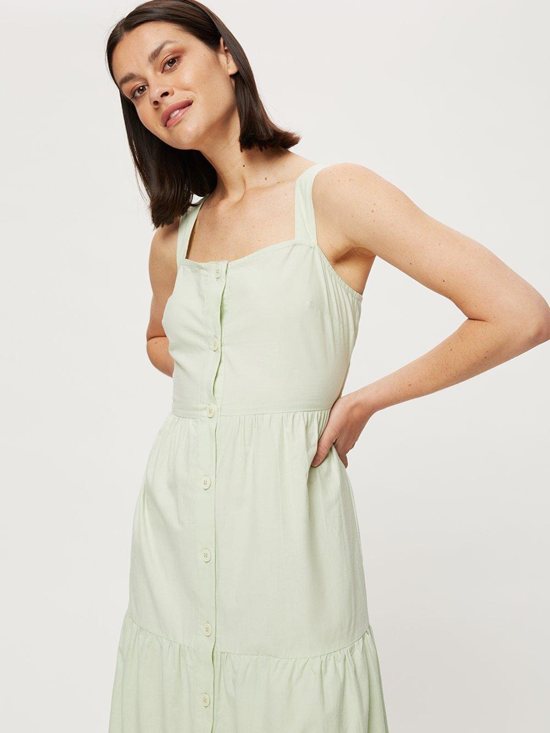 

DOROTHY PERKINS Mint Green Cotton A-Line Tiered Dress