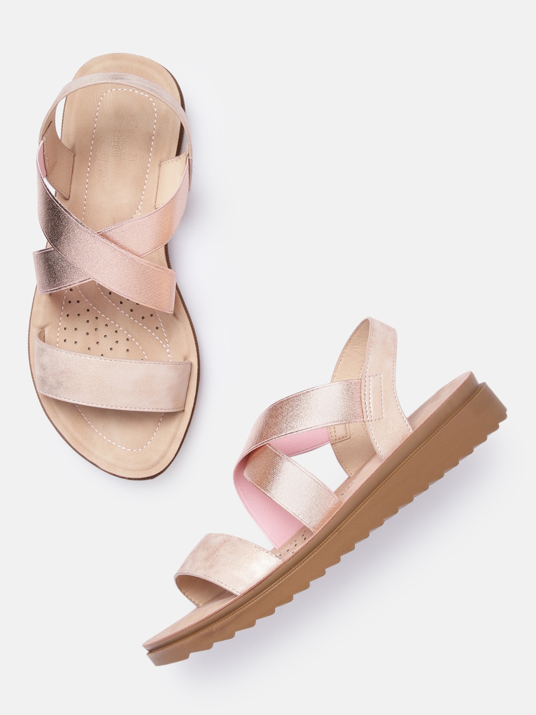 

DOROTHY PERKINS Women Cross Straps Open Toe Flats with Sheen Effect, Rose gold