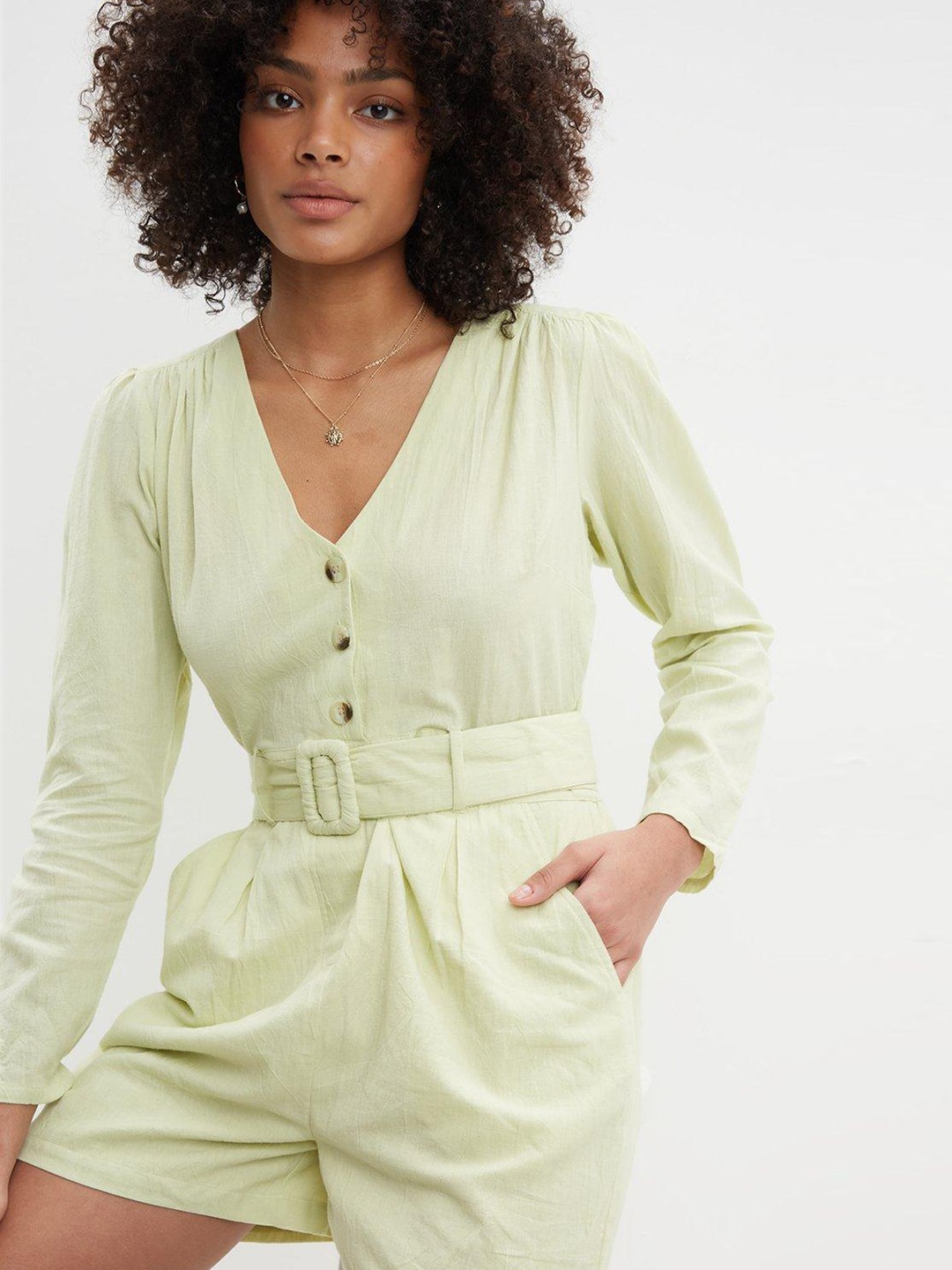

DOROTHY PERKINS Lime Green Cotton Linen Playsuit