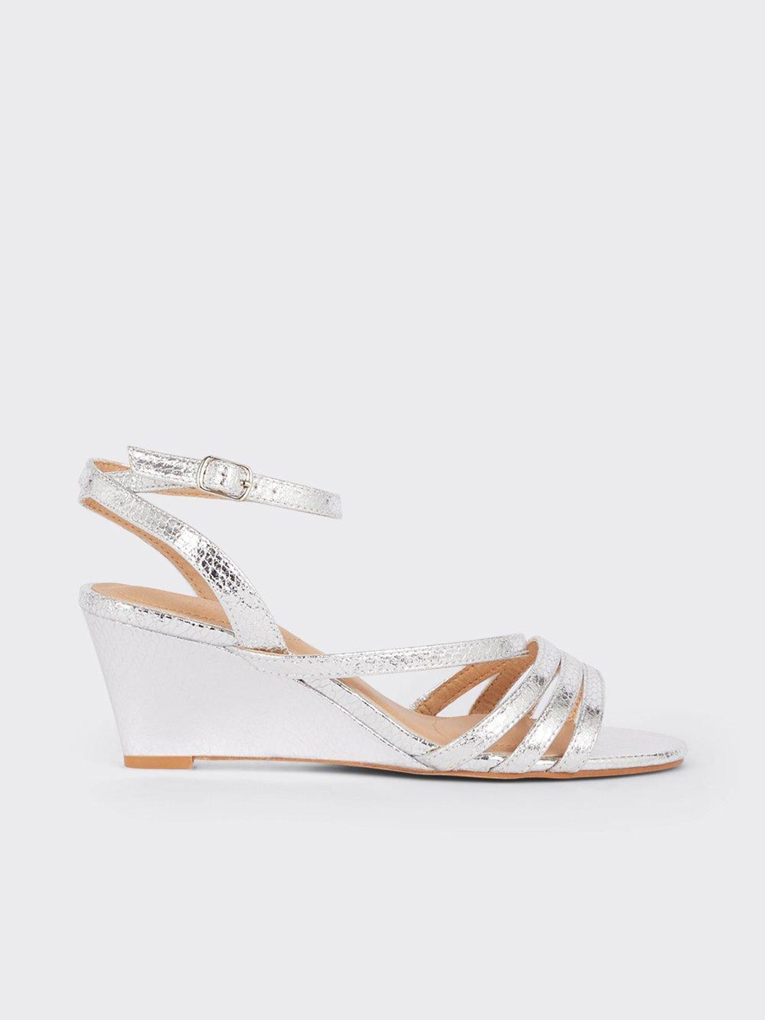 

DOROTHY PERKINS Silver-Toned Textured Wedge Sandals
