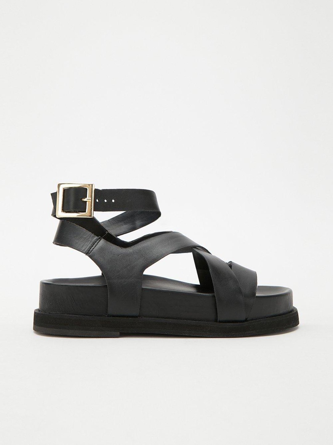 

DOROTHY PERKINS Women Black Leather Multi Straps Open Toe Flats