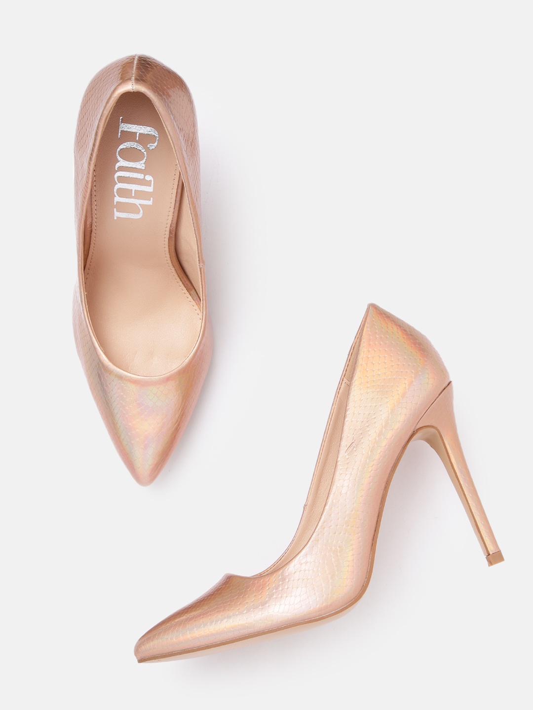 

DOROTHY PERKINS Snake Skin Textured Iridescent Effect Slim Heel Pumps, Rose gold