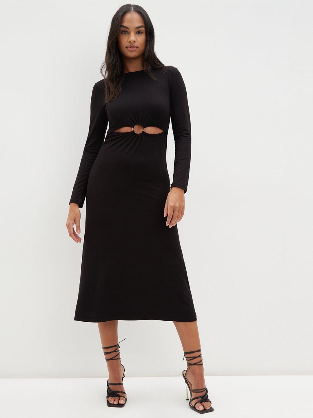 

DOROTHY PERKINS Black Cut Out Detailed A-Line Midi Dress