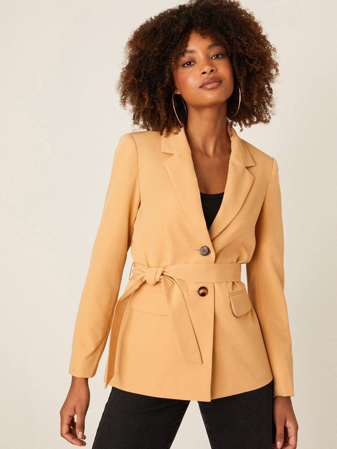 

DOROTHY PERKINS Women Beige Relaxed Belted Blazer