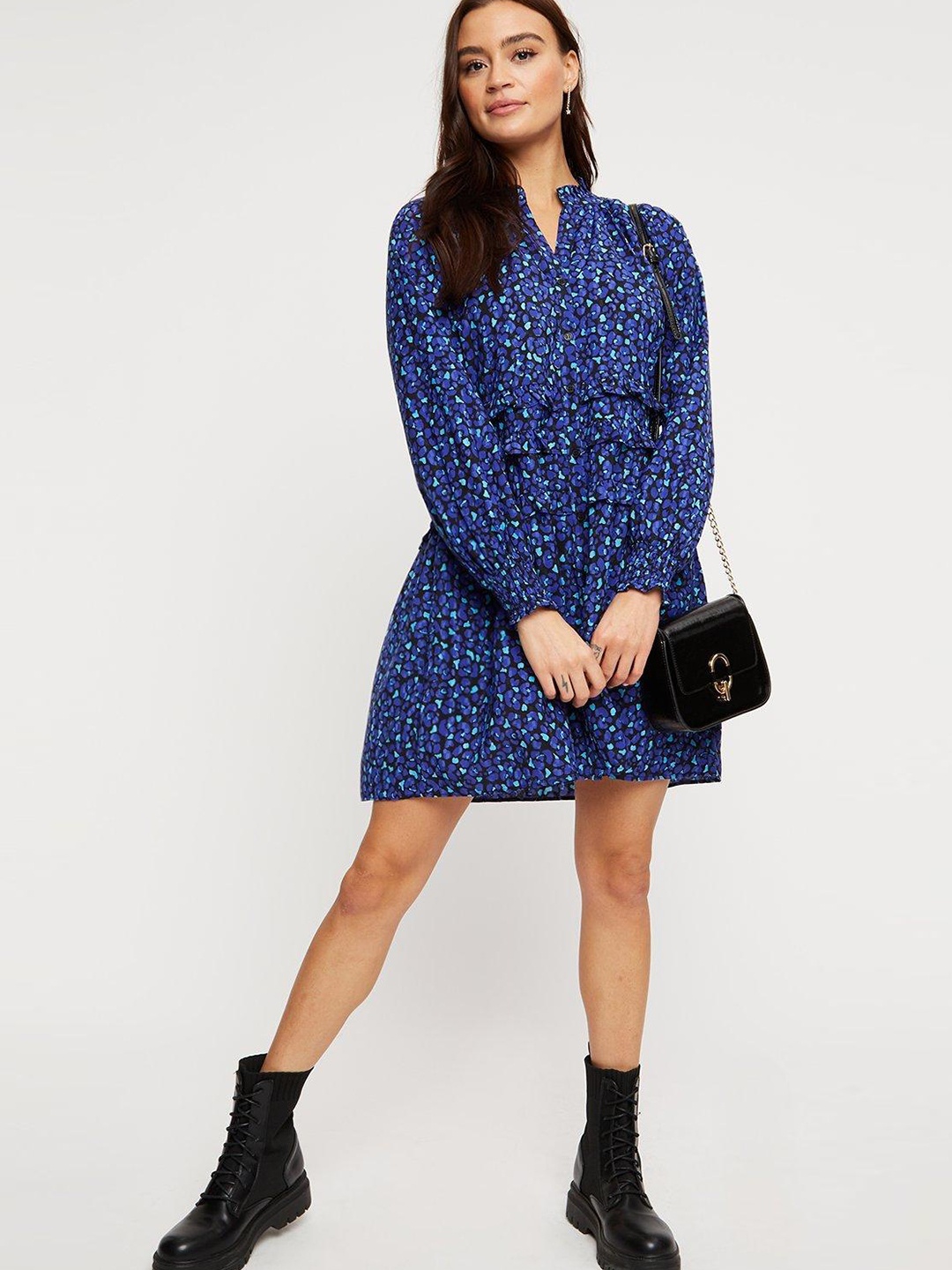 

DOROTHY PERKINS Black & Black Printed Shirt Tiered Mini Dress