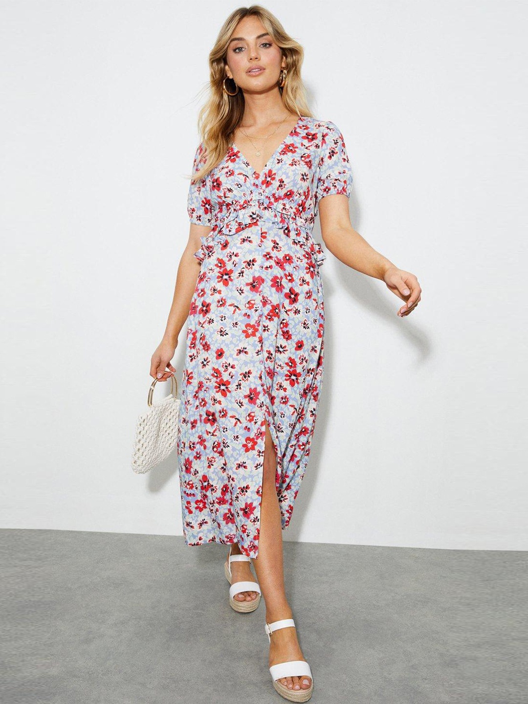 

DOROTHY PERKINS Blue & Red Floral Empire Midi Dress