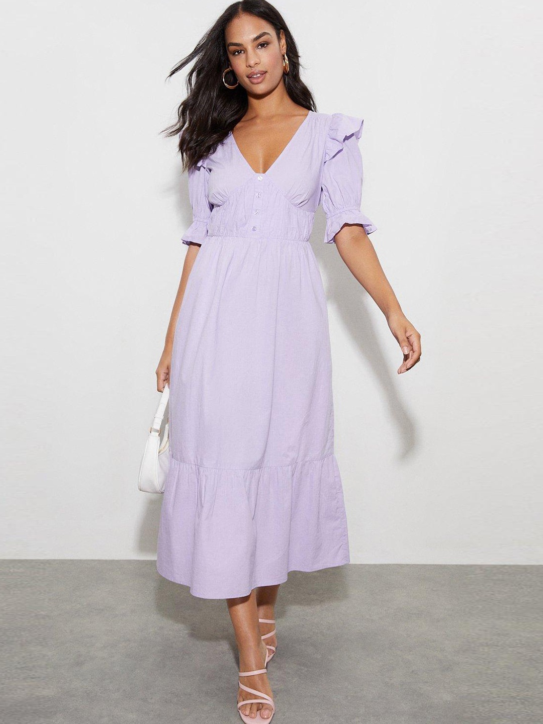 

DOROTHY PERKINS Lavender Pure Cotton Ruffle A-Line Midi Dress