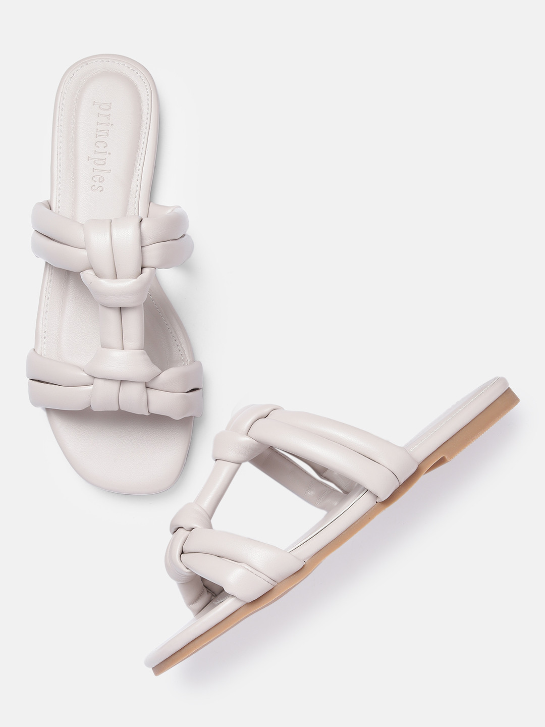 

DOROTHY PERKINS Women Padded Straps Open Toe Flats with Knot Detail, Off white