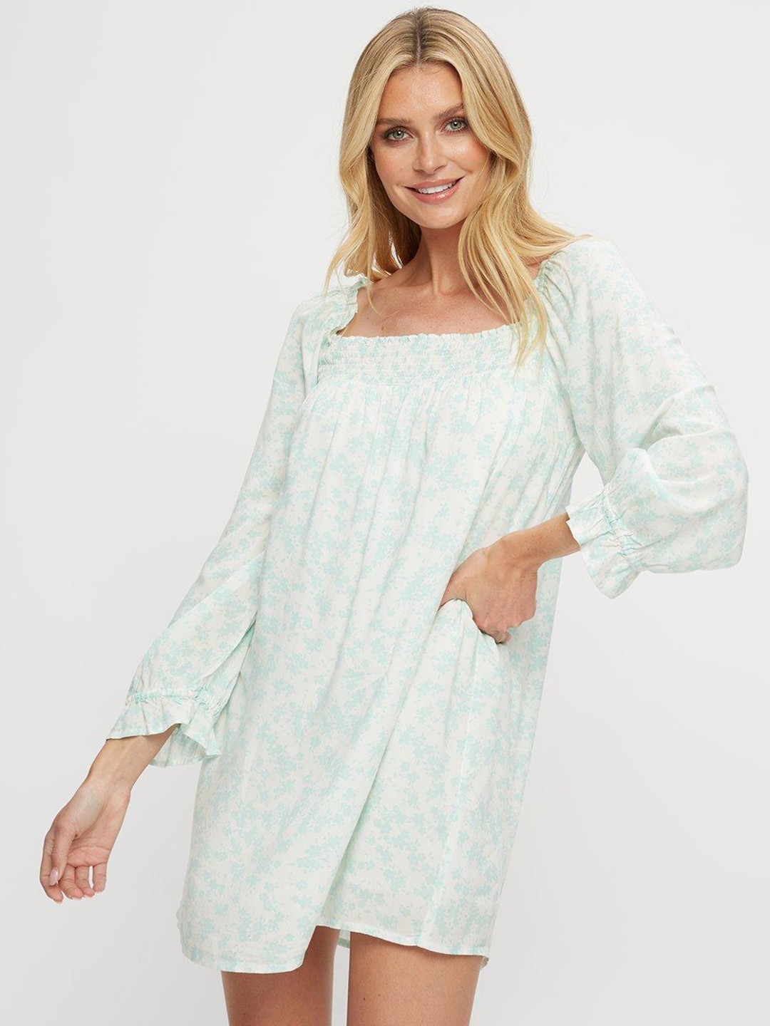 

DOROTHY PERKINS White & Blue Ditsy A-Line Mini Dress