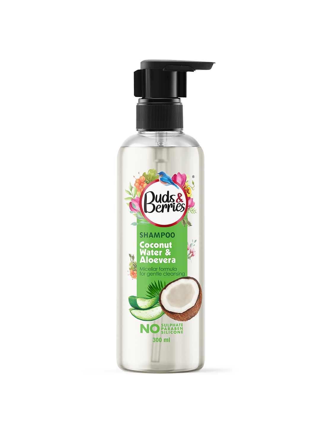 

Buds & Berries Coconut Water & Aloe Vera Shampoo with Micellar Formula - 300 ml, Green