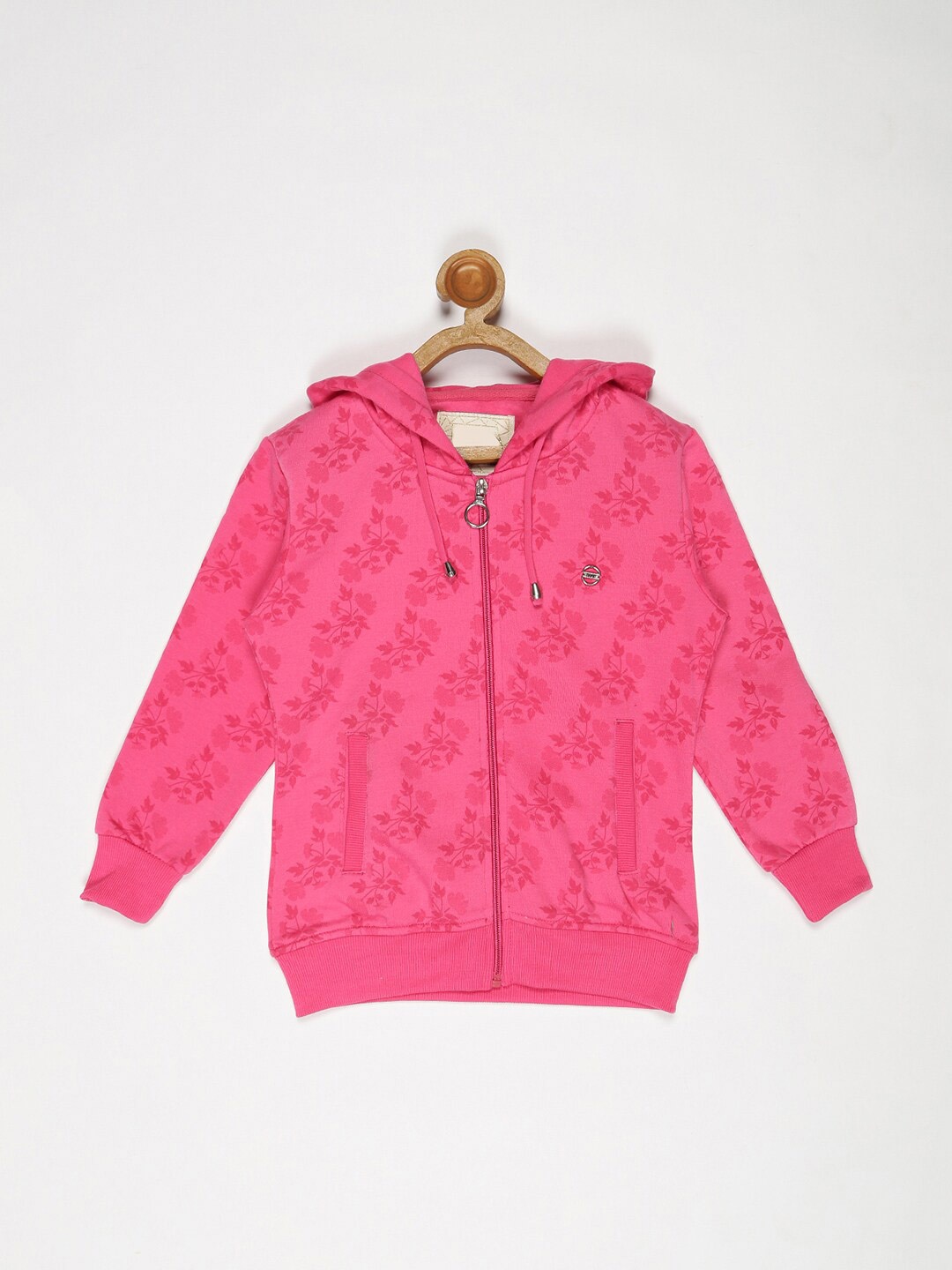 

V2 Value & Variety Girls Pink Floral Printed Hooded Cotton Sweatshirt
