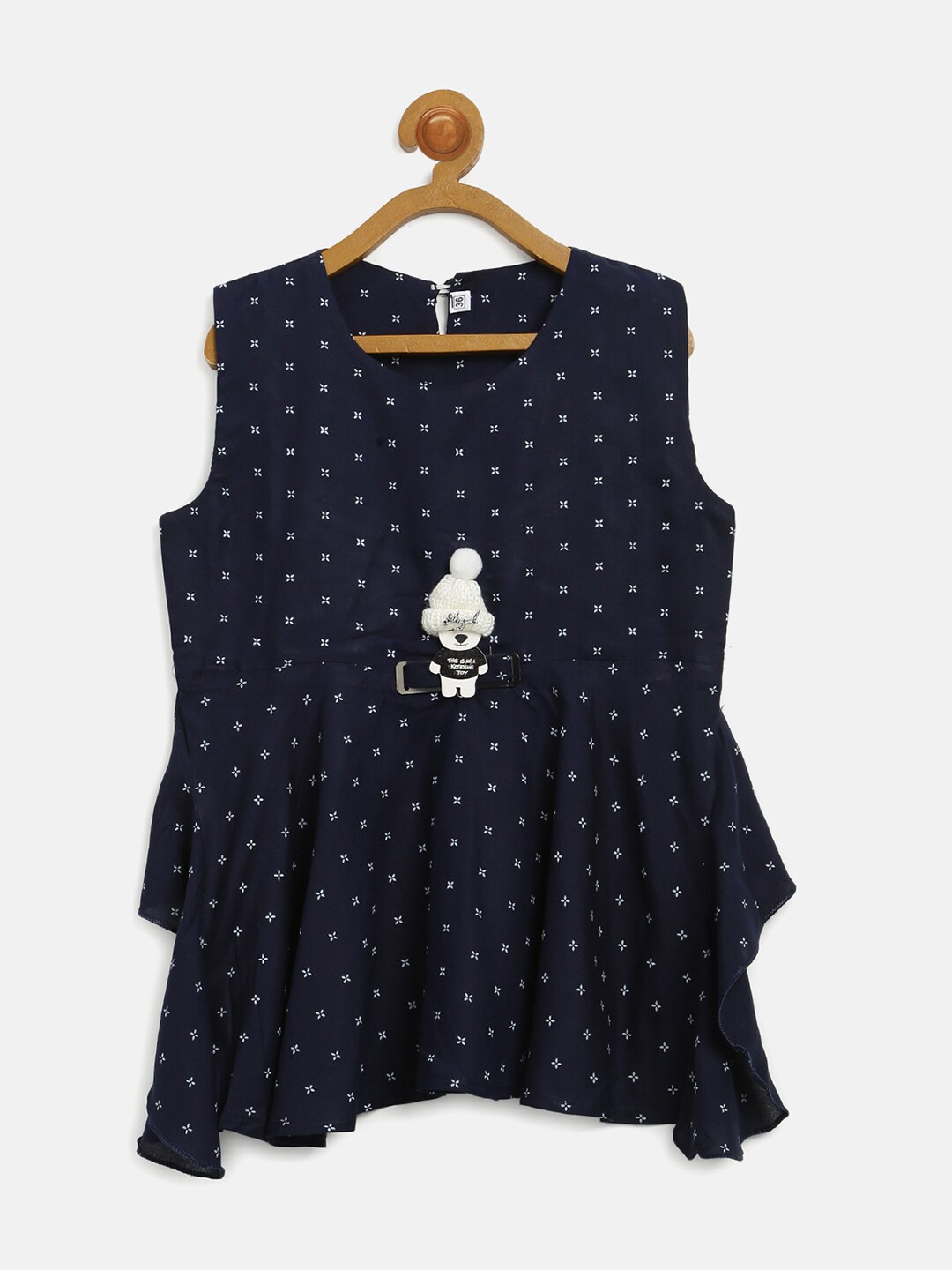 

V2 Value & Variety Navy Blue Polka Dots Printed Peplum Top