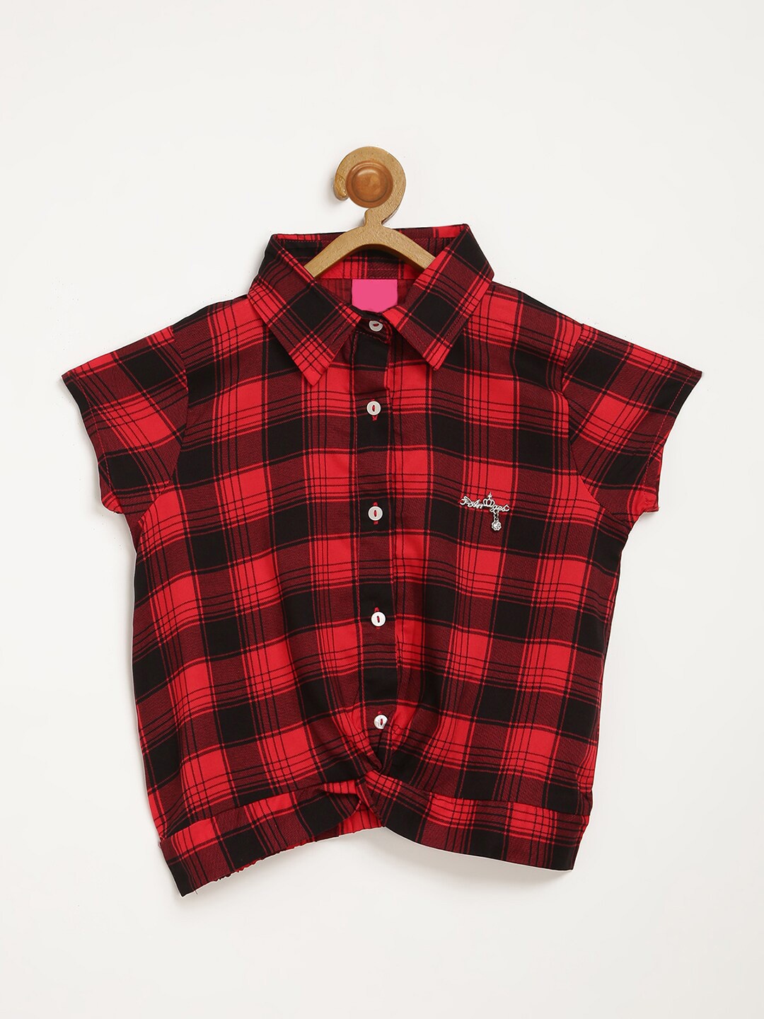 

V2 Value & Variety Red & Black Checked Extended Sleeves Shirt Style Top